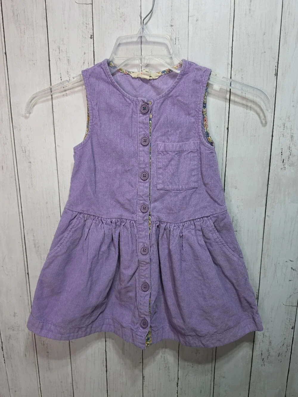 Mini Boden Girls Purple Cotton Corduroy Button Front Jumper Dress Size 5-6 Years